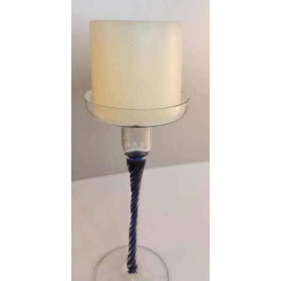 Crystal Candle Holder Set of 3, Blue Stem Candle Holders, Table Centerpiece - Picture 6 of 11